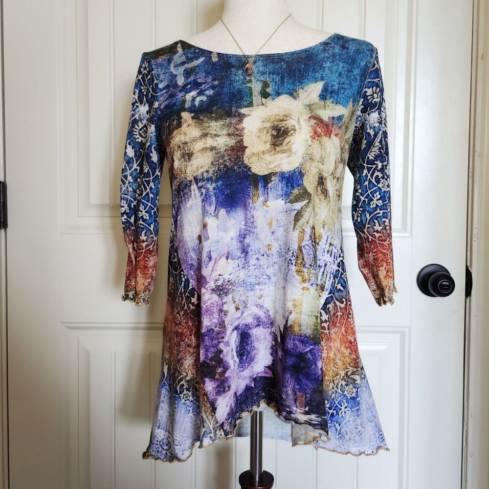 Amma Vintage Y2K Multicolor 3/4 Sleeve Top Size S